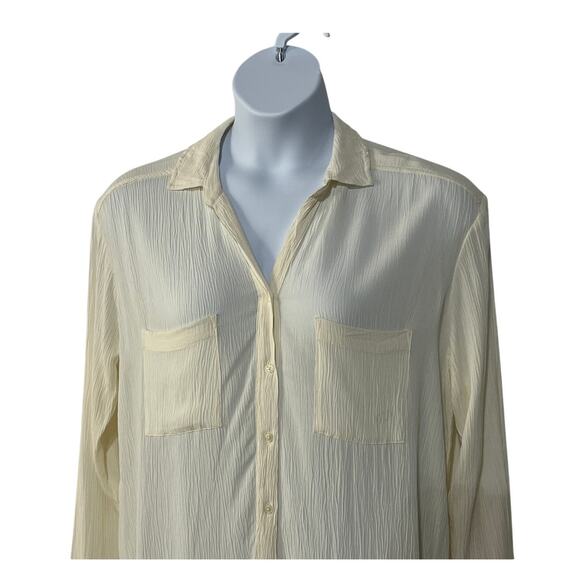 O'NEILL Top Womens Size Medium Woven Crinkle Sheer Button Tunic Blouse Off-White - Picture 4 of 11